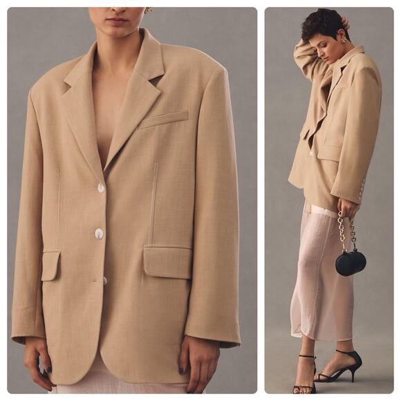 MAEVE Khaki Tan Oversized Double Breasted Blazer Medium/Large - Picture 1 of 14